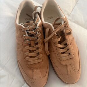 Zara Tan Suede Women's Lace-Up Sneakers
